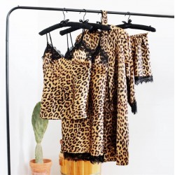 Set pijama dama din 4 piese , animal print , leopard 