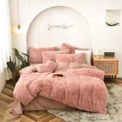 Lenjerie de pat 2 persoane , 6 piese , Cocolino super pufoasa , roz pal 